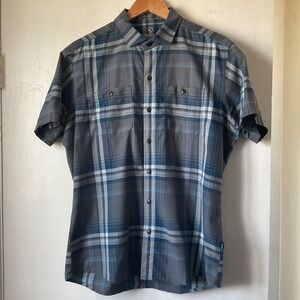 Kuhl Shirt Mens Medium Tapered Fit Button Up Golf Preppy Gray Blue Plaid Sz M
